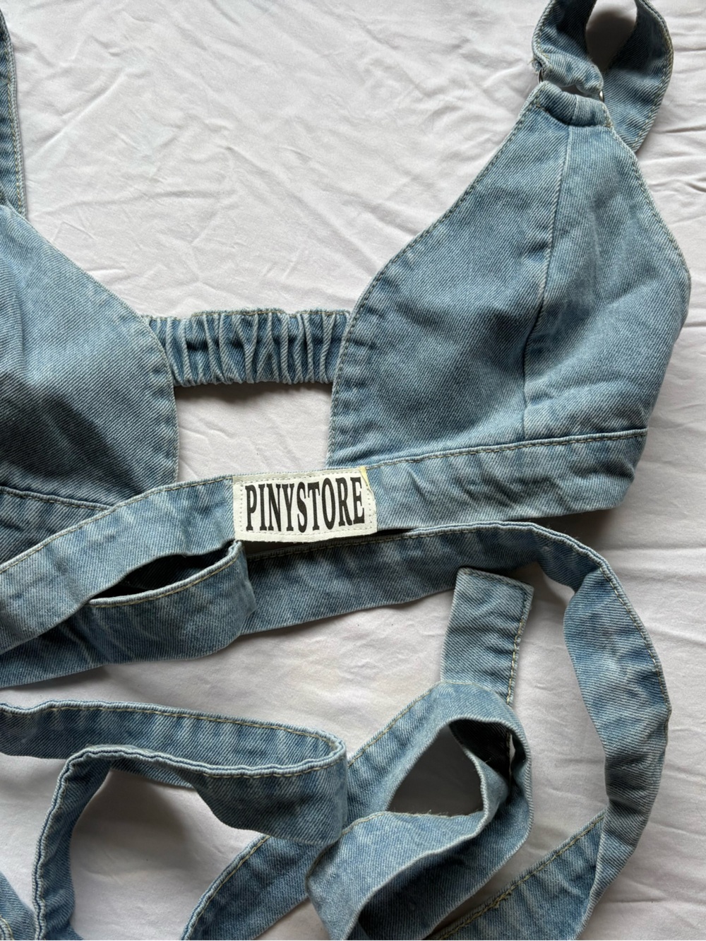 PINKSTORE Light Wash Denim Tie-Back Bralette